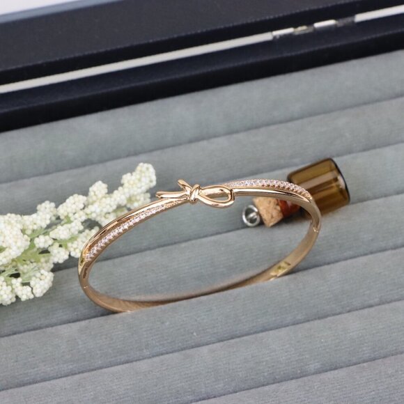 Rose Gold Bow Knot Bangle with Sparkling CZ Accents, XPBL0427 - Picture 11 of 11